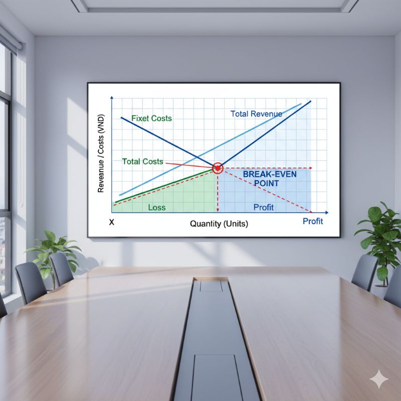 Biểu đồ thể hiện điểm hòa vốn giữa doanh thu và chi phí