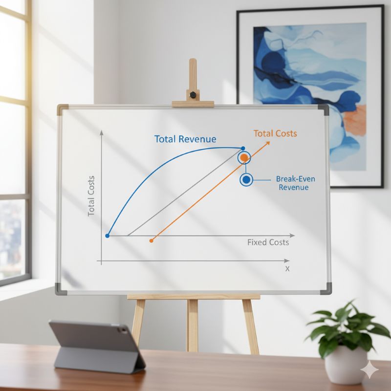 Biểu đồ tài chính minh họa doanh thu hòa vốn và các loại chi phí