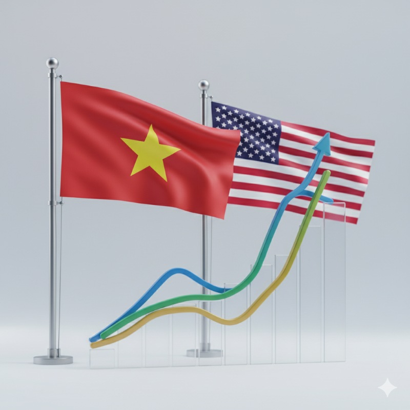 Cờ Việt Nam và cờ Mỹ bên biểu đồ lợi suất trái phiếu