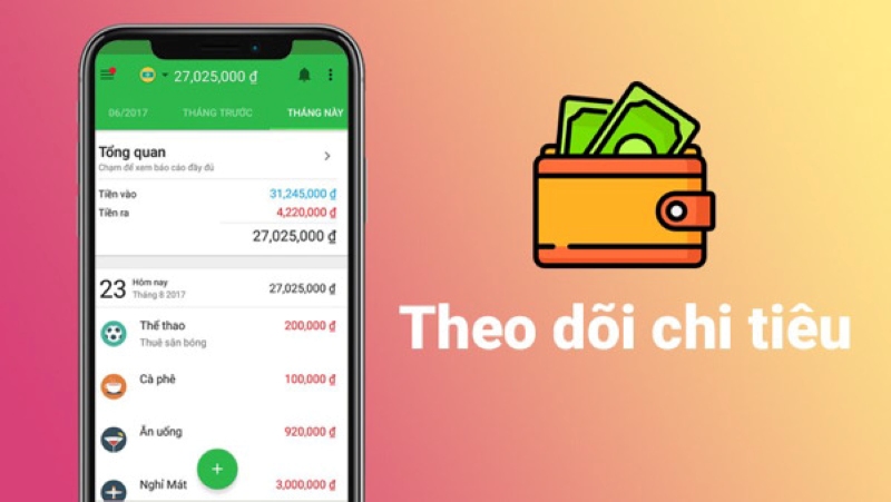 Giao diện ứng dụng với các mục chi tiêu màu sắc rõ ràng