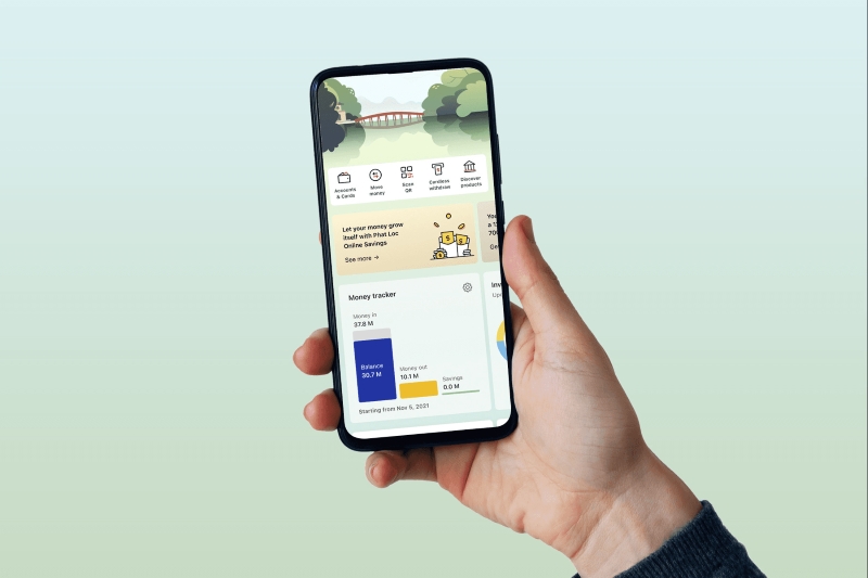 Giao diện mobile banking tái tục tiết kiệm lãi kép