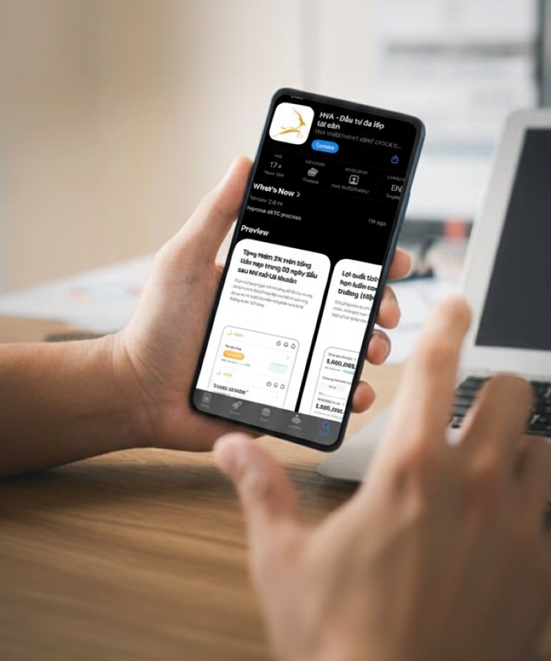Người dùng đang tải ứng dụng HVA từ App Store trên điện thoại