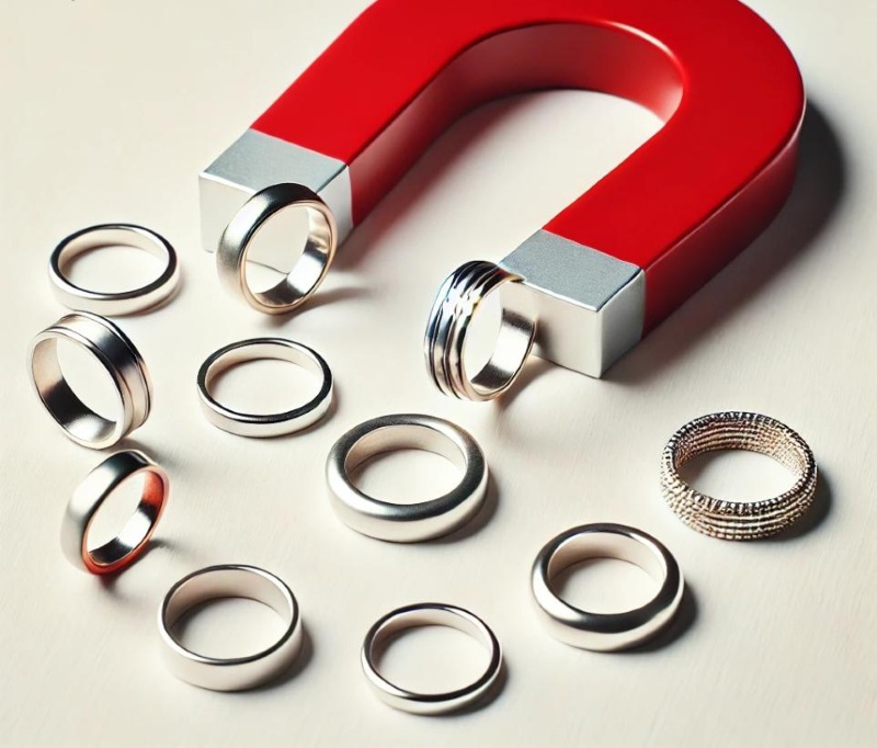 Dùng nam châm kiểm tra nhẫn để phân biệt bạc và inox