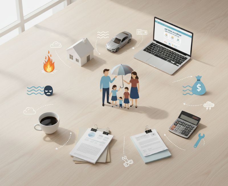 Mô hình nhà và xe tượng trưng bảo hiểm phi nhân thọ