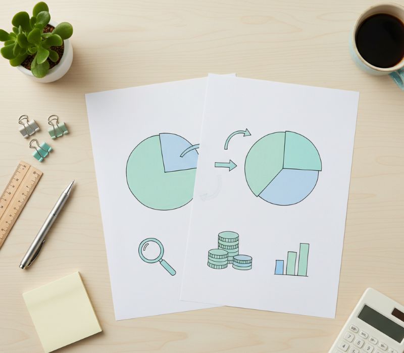 Bàn làm việc từ trên, mô tả pha loãng cổ phiếu trước sau