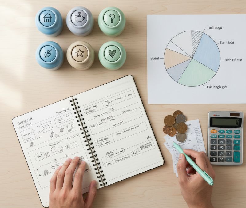 Lập kế hoạch chi tiêu cá nhân với sổ tay và biểu đồ ngân sách