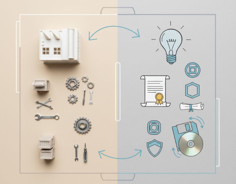 So sánh trực quan giữa tài sản hữu hình và vô hình