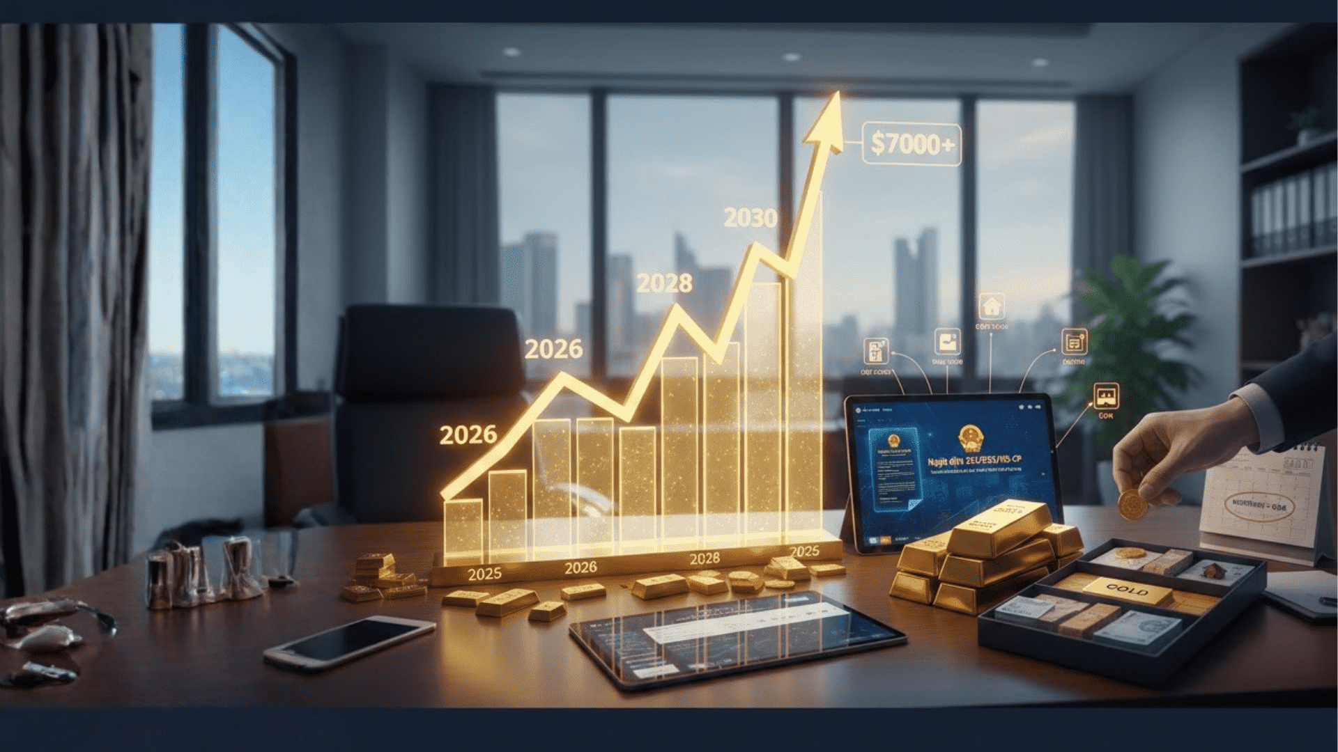 Dự báo lộ trình giá vàng thế giới hướng tới cột mốc 7.000 USD/ounce vào năm 2030.